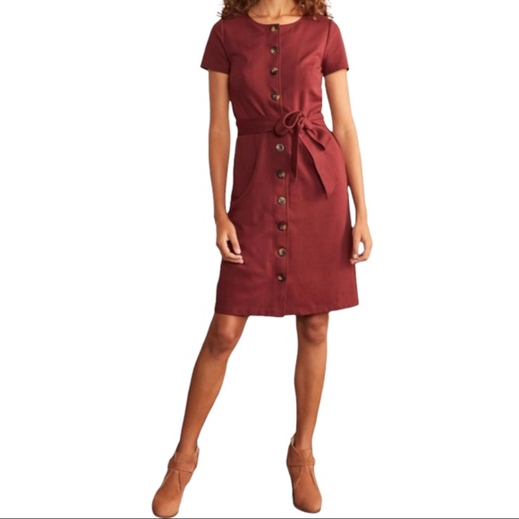 Boden Dresses & Skirts - Boden Beatrice Ponte Shift Dress Button Down Belted Burgundy Women’s Sz 8L